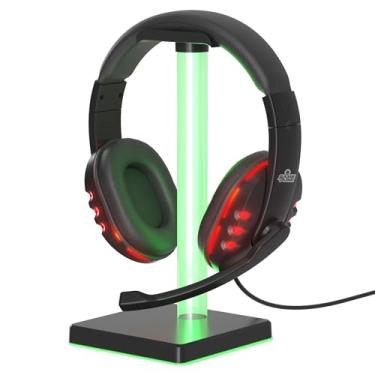 Imagem de GAME PUNK Fone de ouvido e suporte para jogos de LED Royale-Duo, fones de ouvido com fio com suporte para microfone e fone de ouvido, acessórios de mesa RGB, compatível com PC, laptop, Xbox Series X/S