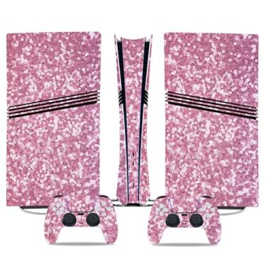 Imagem de PS5 Pro Digital Skin & Controller Decal Set - Adesivos de vinil personalizados para console PlayStation 5 e controle DualSense - Capas de jogos pretas foscas, proteção total (rosa claro, PS5 Pro