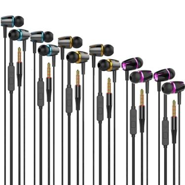 Imagem de Cianyyee Fones de ouvido com fio, pacote com 6 com microfone, fones de ouvido graves pesados, fones de ouvido a granel com isolamento de ruído, compatíveis com iPhone, iPad e dispositivos Android, MP3