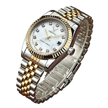 Imagem de Relógio masculino fashion de luxo de aço inoxidável com strass à prova d'água esportivo feminino unissex de quartzo, Prata Go; D branco, Negócios, moda casual, esportes