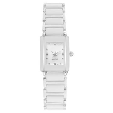 Imagem de BESTKANG Relógio de pulso feminino vintage quadrado de cerâmica com detalhes de diamante, impermeável, elegante relógio de pulso feminino, Branco, Tendência