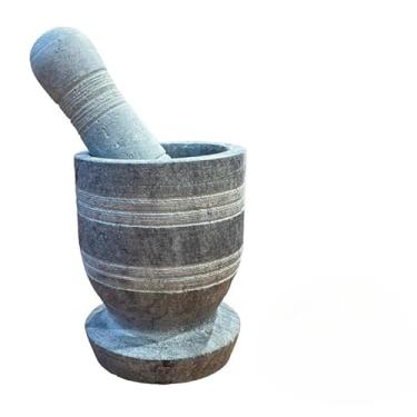 Imagem de Pilão Almofariz De Pedra Sabão Para Alhos Temperos Socador Alho Grande(Padrão,Tradicional)