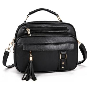 Imagem de Bolsa Feminina Com Alça Lateral Transversal Faixa de Mão De Couro (Preto)