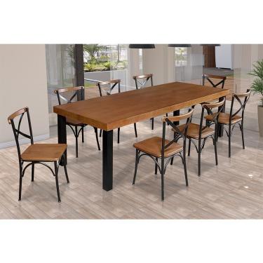 Imagem de Mesa Jantar Retangular Industrial 2M Arlete Com 8 Cadeiras Paris Base Alumínio - Castanho - Marrom