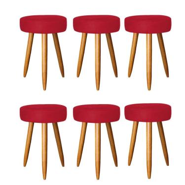Imagem de Kit 06 Banqueta Alta Julia 50Cm Bar Cozinha Bistrô Pé Palito Caramelo Suede Vermelho