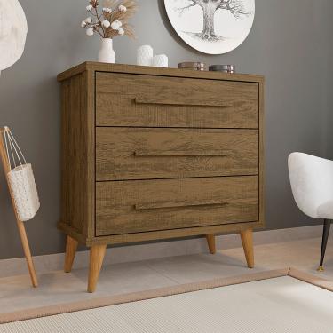 Imagem de Cômoda Retrô Para Quarto 3 Gavetas Belvedere - Canela - Cor: Marrom