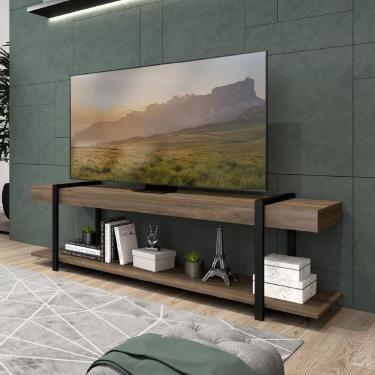 Imagem de Rack Para Tv Habitat Madeirado E Tubos Pretos Carraro - Legno