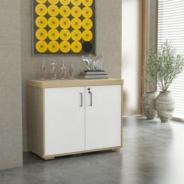 Imagem de Balcão Para Escritório 2 Portas 1 Prateleira Interna Tamburato Executiva Artany Carvalho/Branco