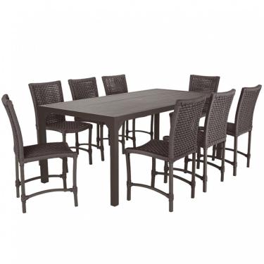 Imagem de 8 Cadeiras Cannes Corda Náutica E Mesa Retangular Alumínio Marrom