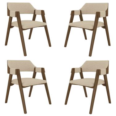 Imagem de Kit 4 Cadeiras Sala De Jantar E Jogos Carteados Madeira Maciça Poker Linho Offwhite-nogueira G42 - Gran Belo