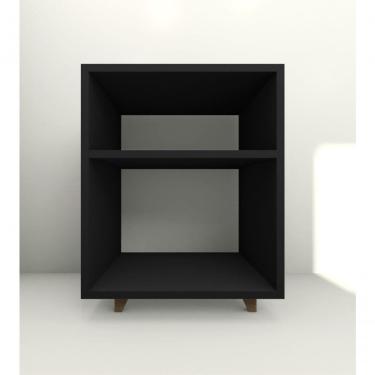 Imagem de Mesa Cabeceira Nicho Quarto 39x50x37 Preto Pés Amadeirados