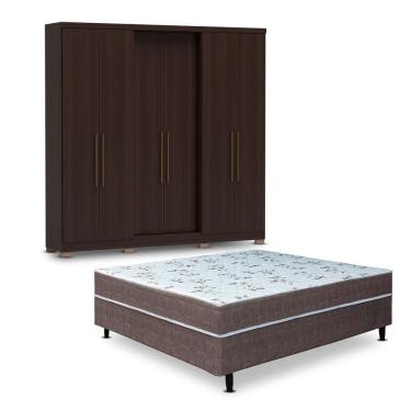 Imagem de Guarda-roupa Casal Bartira Napoli Up + Cama Box Casal Café