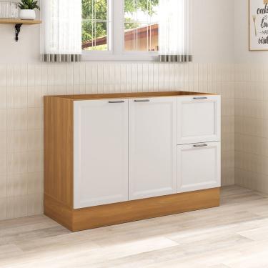 Imagem de Balcão 2 Portas 2 Gavetas 120cm Sem Tampo Soho Cabecasa Madeiramadeira Freijó-branco