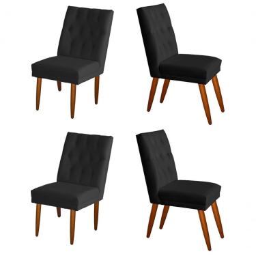 Imagem de Jogo 04 Cadeiras De Jantar Estofada Cozinha Paris Suede Preto Eli Móveis