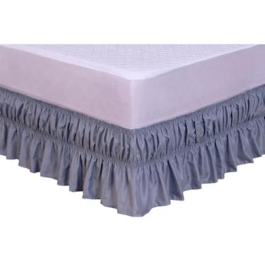 Imagem de Saia para Cama Box Casal Padrão, Elasticada Ajustável, Cor Cinza