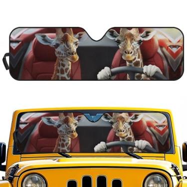 Imagem de Pirexcny Girafa de condução para-brisa para-sol carro guarda-sol escudo térmico personalizado para-sol viseira tapete para Jeep Wrangler Rubicon Sahara TJ JK JKU 2/4 portas 1997-2017