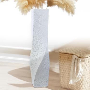 Imagem de Vasos altos no chão, vaso de flores geométrico torcido de 70 cm para casa, sala de estar, centro de mesa de flores, prateleira, mesa, decoração, vaso branco rachado
