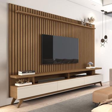 Imagem de Rack com Painel para Tv 86 Polegadas Pés em Madeira Maciça Vivare Freijó/Off White