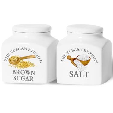 Imagem de HOMBENE DINNERWARE NOT ONLY FOR DINNER Pote Para Armazenamento De Alimentos, Recipientes Cerâmica Cozinha Com Tampas Herméticas, 38 Oz Sal E Açúcar Mascavo, Conjunto 2, Branco
