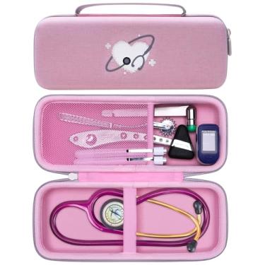 Imagem de XANAD Estojo Para Estetoscópio 3M Littmann Cardiology Iii, Ii, Iv, Master Cardiology/Mdf Mdone Em Aço Inoxidável, Bolso Extra Acessórios De Médicos E Enfermeiros - Rosa