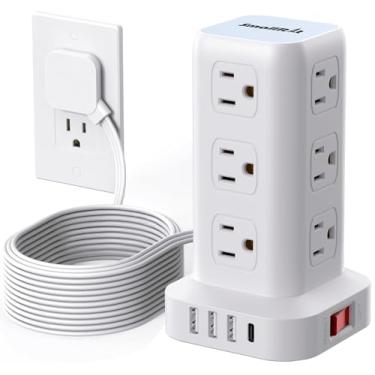 Imagem de SMALLRT Filtro De Linha Com Protetor Contra Surtos E Plugue Plano, Cabo Extensão Ultrafino 3 Metros Múltiplas Tomadas (1 Usb-C), Proteção 1020J, Estação Carregamento Mesa Para Escritório, Itens Esse