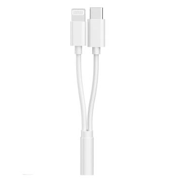 Imagem de [Certificado Apple MFi] Adaptador de conector de fone de ouvido multi Lightning para 3,5 mm, fones de ouvido para iPhone, dongle de áudio auxiliar + USB C tipo C para adaptador fêmea 3,5 para iPhone