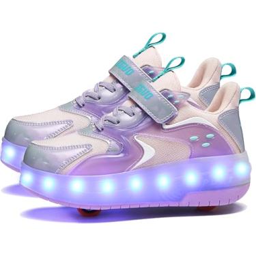 Imagem de Aikuass Tênis de skate com rodas com luzes LED carregáveis por USB para meninos e meninas, 508 - Rodas duplas - rosa, 6.5 Big Kid