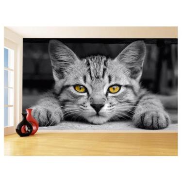 Imagem de Papel De Parede 3D Animais Gato Olhando Cinza 3,5M Anm295 - Você Decor