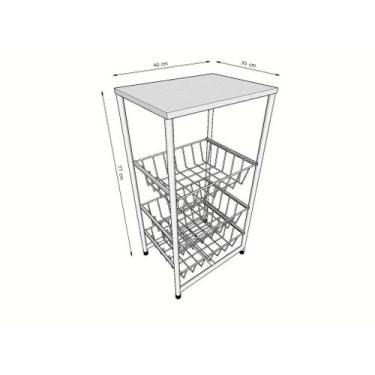 Imagem de Fruteira De Chão Cozinha Aço Mdf 3 Cestos Multiuso Rodinha - Belo Lar