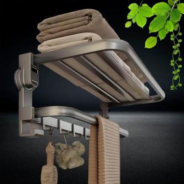 Imagem de Prateleira De Toalha Dobrável, Barras De Toalha Suporte De Toalha Autoadesivo Com 7 Ganchos, Suporte De Toalha De Alumínio Para Folha De Banho, Armazenamento Pesado De, One Color, 50cm/19.69in