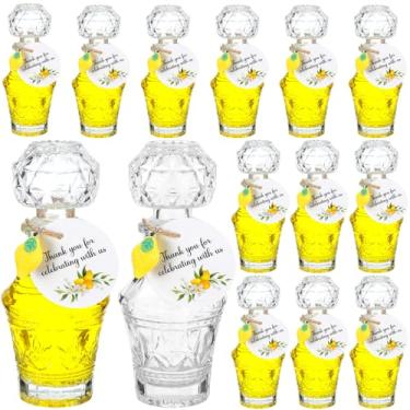 Imagem de Chuangdi 16 conjuntos de mini garrafas de vidro de limoncello de 50 ml com etiquetas pingentes de limão lembrancinhas de festa de limão para cerveja caseira, casamento, chá de bebê, presentes de Natal