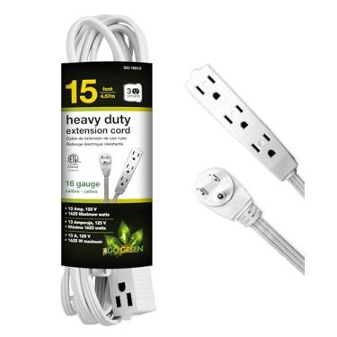 Imagem de Go Green Power Inc. Cabo de extensão de 4,5 m com 3 tomadas, branco - design compacto, embutido, resistente, plugue aterrado - Ideal para casa e pequenos eletrodomésticos - GG-19615