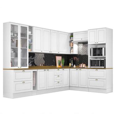 Imagem de Cozinha Completa de Canto Americana 10 Peças Tampo Nature - Móveis Henn Branco