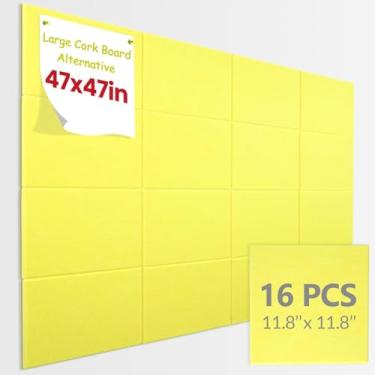 Imagem de Placas de cortiça grandes alternativas para paredes de 118 x 120 cm x 120 cm - 16 pacotes de azulejos de parede de feltro com abas adesivas removíveis seguras, quadro de avisos, quadro de cortiça,