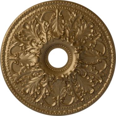 Imagem de Medalhão de teto Ekena Millwork CM23ASPAS Ashley, 23 7/8"OD x 4"ID x 2 1/8"P (serve em toldos até 4 3/4"), pintado à mão em ouro pálido