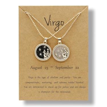 Imagem de 12 colares de constelação do zodíaco com pingente de moeda de disco redondo de ouro para casal, amizade, melhor amigo, dia e noite, colares de equilíbrio Yin Yang para mulheres e homens, personalidade
