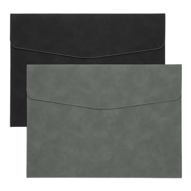 Imagem de PATIKIL Pasta de arquivo A4 de couro PU, 2 peças, porta-documentos, organizador de arquivos, pasta envelope com fecho de pressão para recibo de carta, preto/cinza
