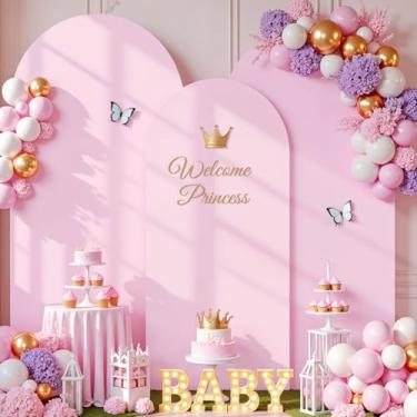 Imagem de Conjunto de 3 capas de arco rosa pálido - 1,5 m, 1,8 m, arco de 1,8 m, capa de fundo de elastano para chá de bebê para meninas, festa de aniversário, casamento, chá de panela, cerimônia, banquete