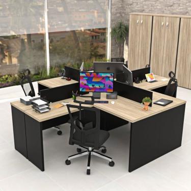 Imagem de Estação De Trabalho Mesas Em L 4 Lugares 120x60 Carvalho / Preto