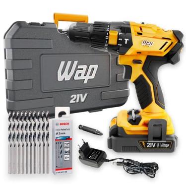 Imagem de Parafusadeira Furadeira 21v Bateria Wap K21 + Kit 10 Brocas