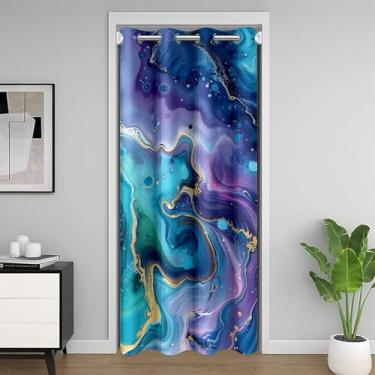 Imagem de Cortina de porta infantil marmorizada, cortina blackout de textura de mármore abstrata para quarto porta de entrada, sala de estar, arte de graffiti tie-dye, moderna, moderna, colorida, privacidade, 1