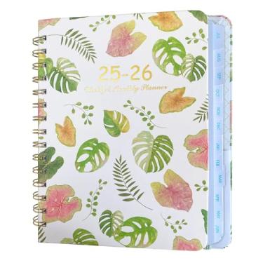 Imagem de Agenda mensal semanal 2025-2026, tamanho A5, 21,5 x 15,5 cm, 140 páginas, encadernação em espiral, design em aquarela com faixa elástica (verde)