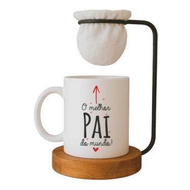 Imagem de Kit Caneca O Melhor Pai do Mundo, com Coador e Base de Madeira