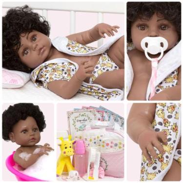 Imagem de Bebe Reborn Realista Negra Roupão Girafinha Envio Imediato - Cegonha R