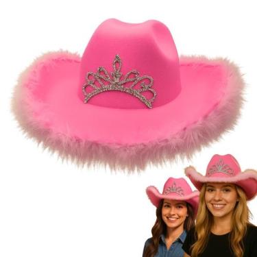 Imagem de Chapéu Country Cowboy Princesa Rosa com Plumas - Extra Festas