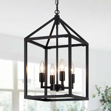 Imagem de GZBEINI Lustres Modernos De Fazenda Para Entrada, Luminárias Pretas Sala Jantar, Pendentes 4 Luzes Ilha Cozinha, Lustre Suspenso Metal Industrial Hall Entrada E Corredor