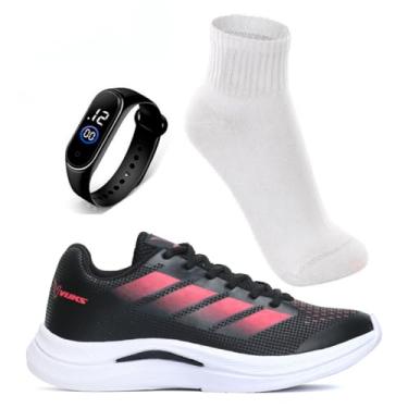 Imagem de Tênis Feminino Academia Caminhada Corrida Leve Confortável VUKS + Relógio Digital e Meia Esportiva (Preto, BR, Adulto, Numérico, 39)