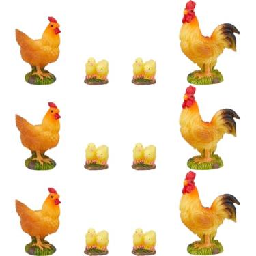 Imagem de SUPERFINDINGS 12 peças, 3 estilos, mini estatuetas de galinha, decoração de animais de resina, ornamentos de galo, galo, miniatura, decoração de jardim de fadas para casa, escritório, mesa
