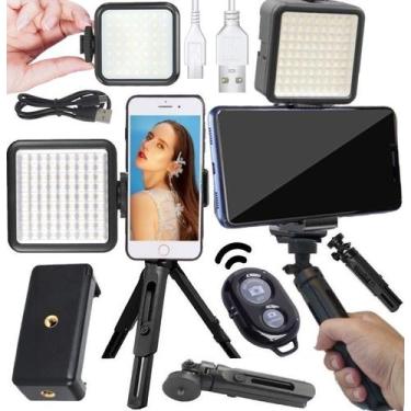 Imagem de Estabilizador de Imagem Suporte Mão Celular Câmera Tripé Luz Led Grava