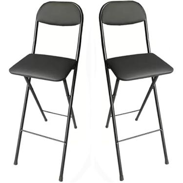 Imagem de 2 Pcs Cadeira De Bar Alta Dobrável Portátil Balcão Acolchoado Cadeiras De Bar Dobráveis Com Encosto Apoio Para Os Pés Cadeira De Banco Dobrável, Black, Sittingheight65cm/25in(2piece)
